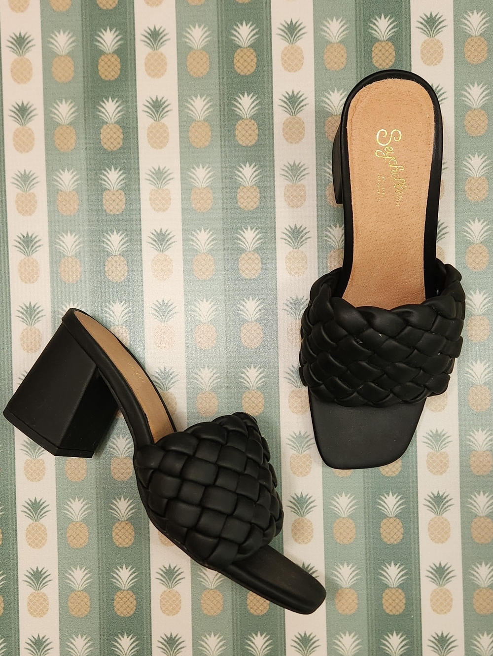 Seychelles Connoisseur Black Braided Block Heel Mules